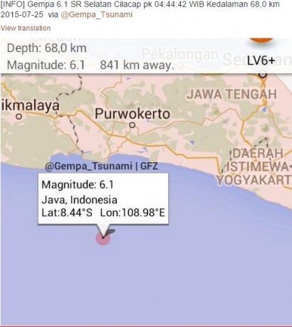Gempa kiriman dari Cilacap-Jawa tengah ke Yogyakarta