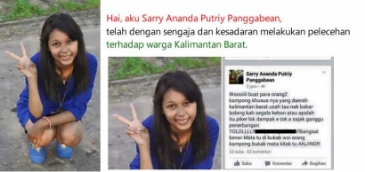 Netizen dan Warga KalBar Heboh, Akun Facebook Sarry Ananda Putriy Panggabean, Rasis