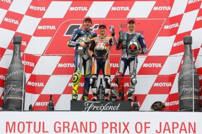MotoGP Motegi: Rossi Podium Dua dan Lorenzo Dikalahkan Ban