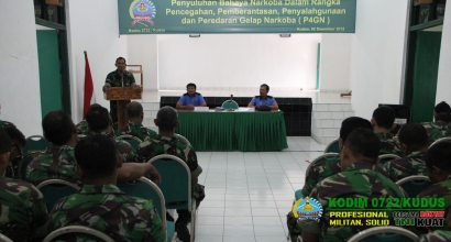 Prajurit TNI dan PNS Kodim 0722/Kudus Terima Penyuluhan P4GN Tentang Narkoba