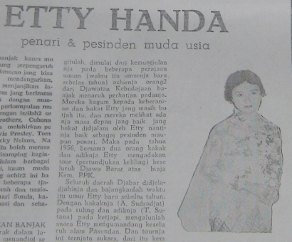 Etty Handa, Bintang Pertunjukan di Bandung Akhir 1950-an