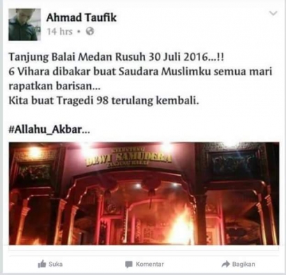 Ahmad Taufik, Provokator Kerusuhan Tg. Balai Melalui Facebook Akhirnya Tertangkap