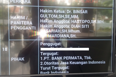 Bank Permata Digugat Nasabahnya. Otoritas Jasa Keuangan Tergugat II dan Bank Indonesia Turut Tergugat