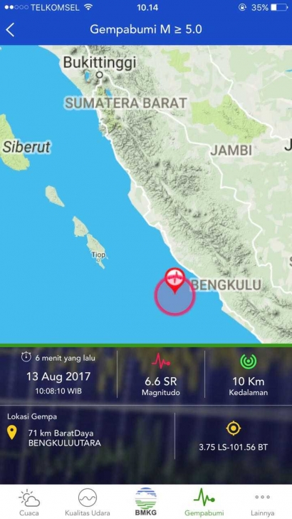 Gempa Terasa Kuat di Sumatera Barat