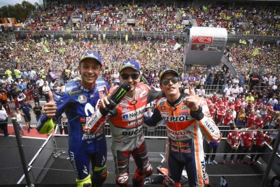 Lorenzo, Marquez dan Rossi, Tiga Tim Berbeda di Podium MotoGP Catalunya