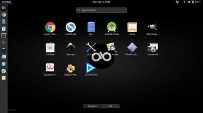 Desktop GNOME dengan Latar Belakang Androbuntu