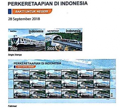 LRT Diabadikan dalam Prangko Indonesia