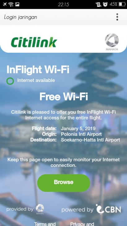 Pengalaman Pertama Menikmati Fasilitas "Inflight Wifi" dari Citilink