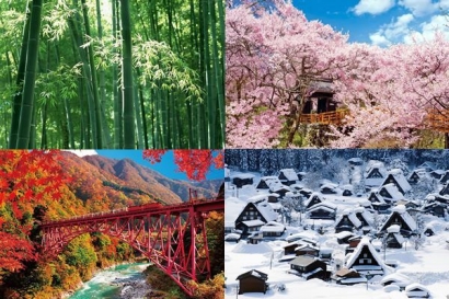 "Hijau Jepang" dengan Lingkungan dan Bunga-bunga di 4 Musimnya
