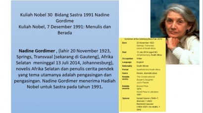 Kuliah Nobel 30 Bidang Sastra 1991 Nadine Gordime