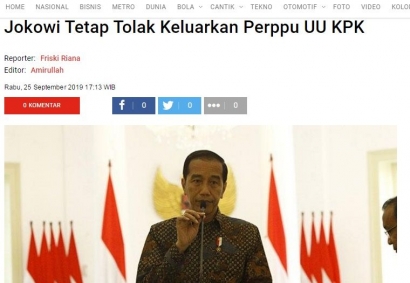 Apa Susah dan Ruginya Jokowi Terbitkan Perppu KPK Segera?