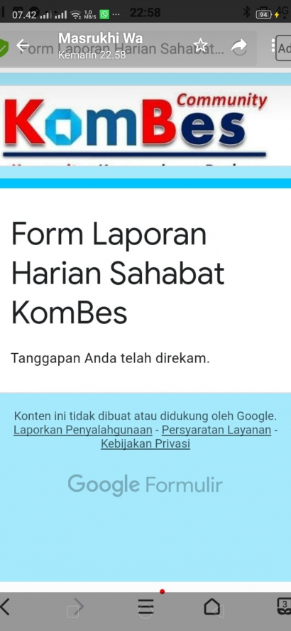 Report Kombes Lewat Google Form