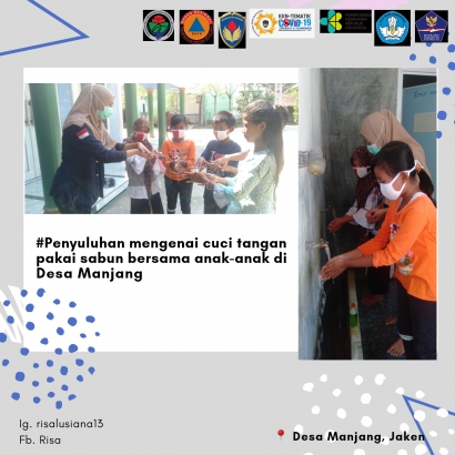 Penyuluhan Cuci Tangan Pakai Sabun oleh Mahasiswa KKN-T UPGRIS kepada Anak-anak Desa Manjang, Jaken Pati