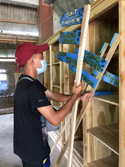 Pembuatan Papan Petunjuk Arah Desa Wisata Mategal Oleh Mahasiswa KKN T - BN UNIPMA