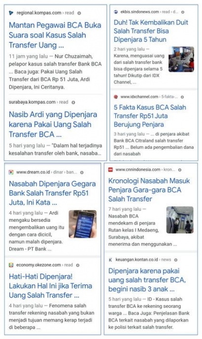 Bank Salah Transfer, Nasabah Dipidana
