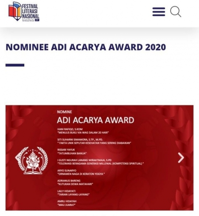 Buku Perdana di Nominee Adi Acarya Award 2020