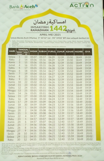 Imsakiyah Ramadhan 1442 H dari Bank Aceh Syariah