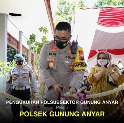 Kapolrestabes Surabaya Resmikan Polsubsektor Menjadi Polsek Gunung Anyar