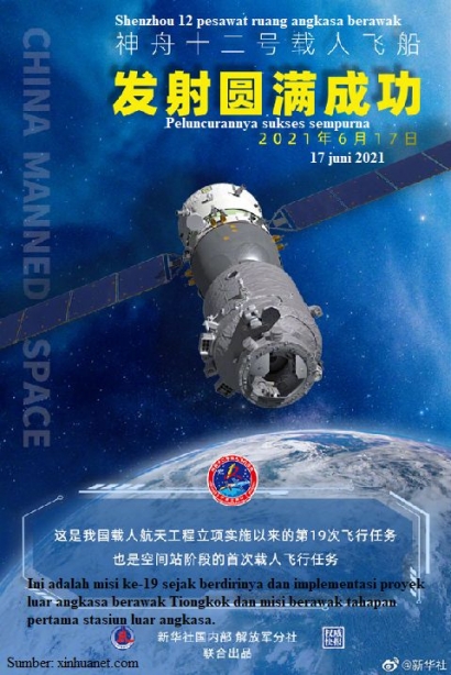 Peluncuran Pesawat Ruang Angkasa Berawak Shenzhou 12 Sukses Sempurna