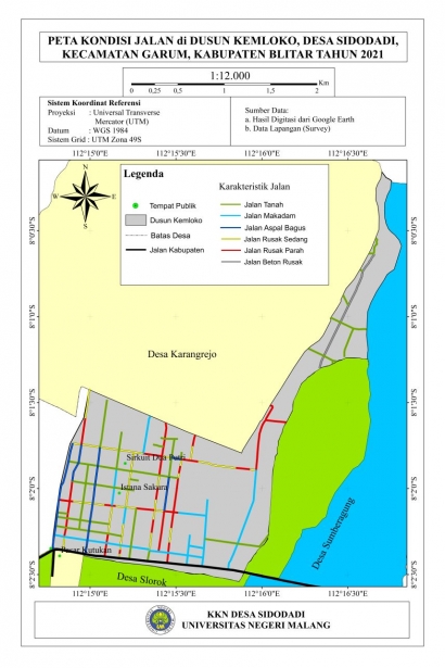 Pembuatan Peta tentang Kondisi Jalan di Dusun Kemloko oleh Mahasiswa KKN UM