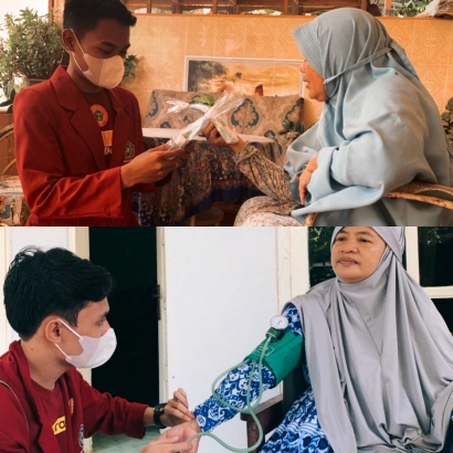 Mahasiswa KKN UM Surabaya Membagikan Paket Kesehatan dan Pemeriksaan Tekanan Darah Keliling Gratis
