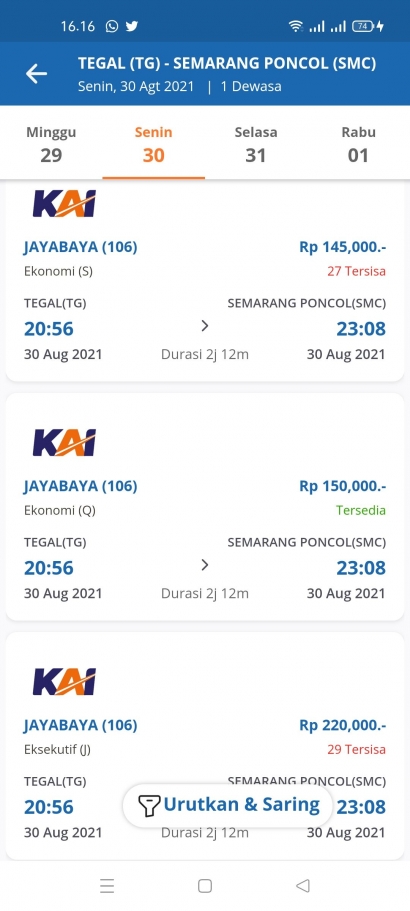 Pandemi di Stasiun Kereta Api Tegal Terlihat Sepi