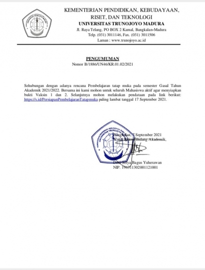 Petisi Pendataan Pelaksanaan Tatap Muka via Google Form Universitas Trunojoyo Madura