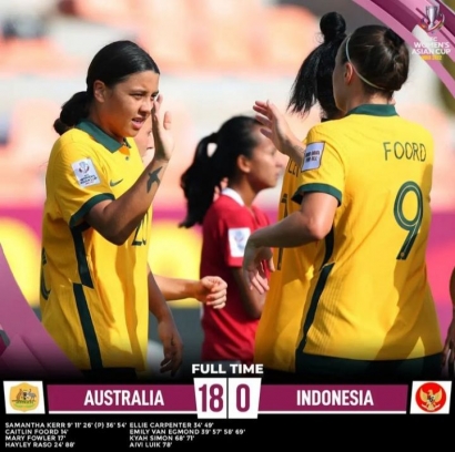 Wow 18-0, Timnas Putri Australia Hancurkan Timnas Putri Indonesia