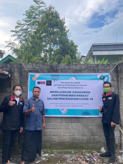 Sosialisasi dan Edukasi tentang Pandemi Covid-19 di Dusun Montong Tangar oleh PMM UMM Kel 58 Gel 15