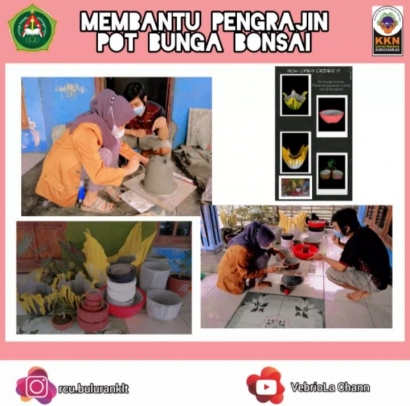 Mahasiswa KKN Mandiri Universitas Veteran Bangun Nusantara membantu UMKM pengrajin pot bunga bonsai