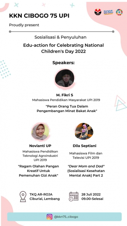 Kelompok 75 Cibogo KKN Tematik UPI: Edukasi Mengenai Pentingnya Gizi Anak dalam Rangka Memperingati Hari Anak Nasional 2022