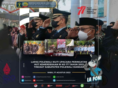 Lapas Polewali Ikuti Upacara Peringatan HUT Kemerdekaan RI Ke-77 Tahun 2022 Tungkat Kabupaten Polewali Mandar
