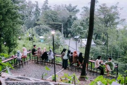 Menikmati Kopi di Dalam Hutan Pinus Coffee Mentek Lembah Gemantung dengan View Sekitar Kota Pemalang