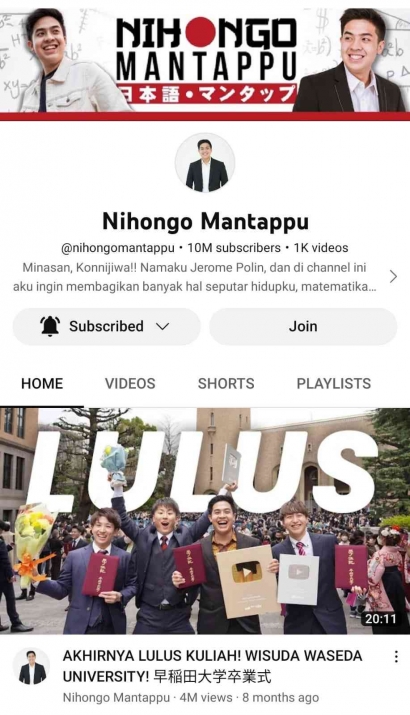 Jerome Polin Berhasil Mencapai 10 Juta Subscribers, Konten Edukasi yang Banyak Menginspirasi Anak-anak Muda Indonesia