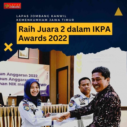 Lapas Jombang Kanwil Kemenkumham Jawa Timur Raih Juara 2 dalam IKPA Awards 2022