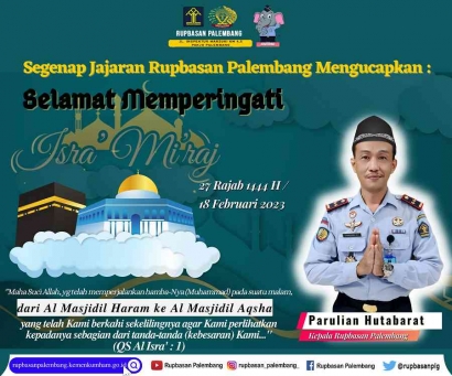 Ucapan Selamat Memperingati Isra' Mikraj 1444 H dari Rupbasan Palembang