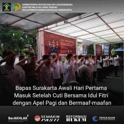Bapas Surakarta Awali Hari Pertama Masuk Setelah Cuti bersama Idul Fitri dengan Apel Pagi dan Bermaaf-maafan