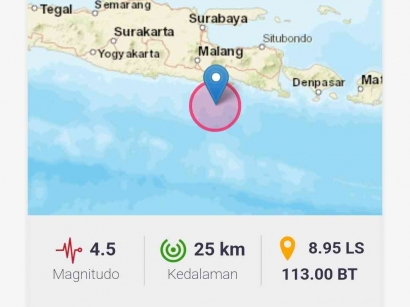Info Gempa: Wilayah Lumajang 4,5 Skala Richter