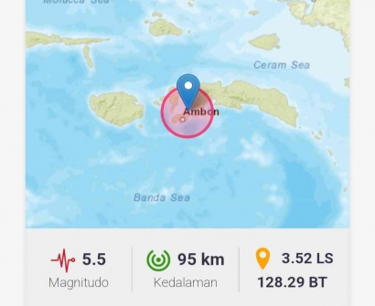 Gempa Magnitudo 5,5 Guncang Timur Laut Ambon