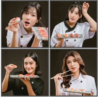 Potret Member JKT48 Membuat dan Menghidangkan Sushi