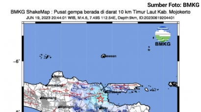 Gempa Tidak Berpotensi Tsunami Telah Terjadi di Wilayah Kabupaten Mojokerto dan Sekitarnya