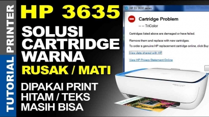 Solusi Printer HP Deskjet 3635 Cartridge Warna Rusak Berkedip Tidak Terbaca