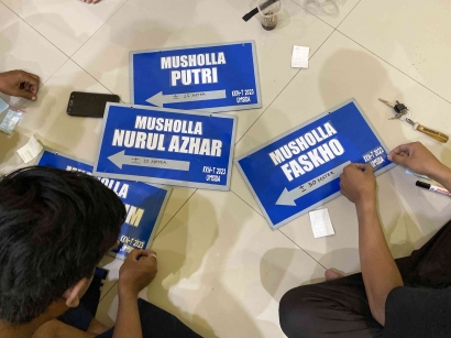 Kreatifnya Tim KKN-T Umsida Membuatkan Plakat Petunjuk Arah Musholla di Dusun Kedurus