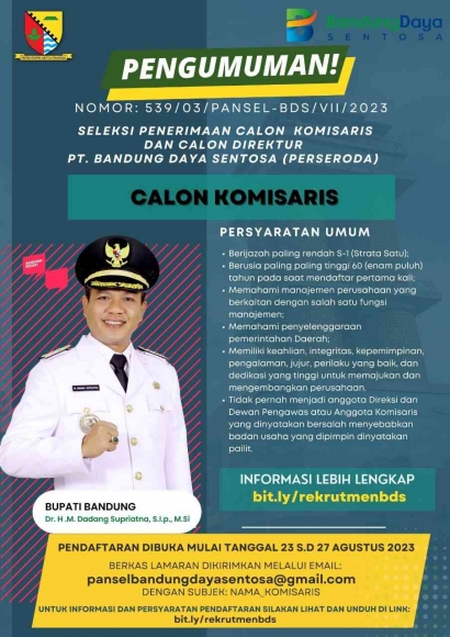 Seleksi Calon Penerimaan Komisaris dan Direktur BUMD Kabupaten Bandung 2023