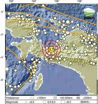 Gempa Bumi dengan Skala 3,7 Richter Mengguncang Nabire, Papua