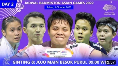 Menarik! Jadwal dan Drawing Lengkap Babak 32 besar Bulutangkis Individu Asian Games 2023 Hari Kedua (2/10)