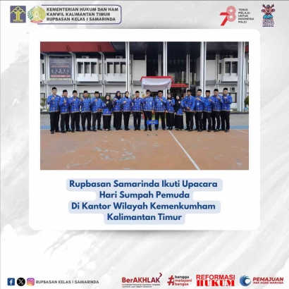 Rupbasan Samarinda Ikuti Upacara Hari Peringatan Sumpah Pemuda ke-95 di Kantor Wilayah Kemenkumham Kalimantan Timur
