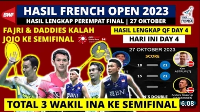 Fantastis! Intip Hasil Lengkap Babak Perempat Final French Open 2023 (27/10)
