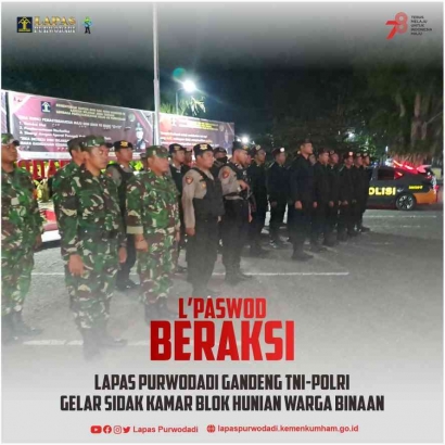 Lapas Purwodadi Gandeng TNI-POLRI Gelar Sidak Kamar Blok Hunian Warga Binaan