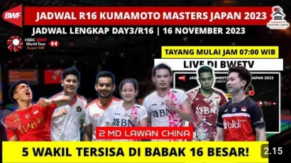 Spektakuler! Simak Jadwal dan Drawing Lengkap Babak 16 Besar Kumamoto Masters 2023 (16/11)